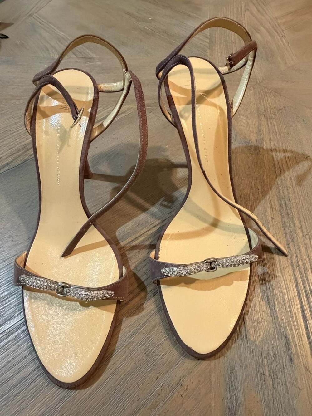 Giuseppe Zanotti Suede Crystal Embellished Ankle Strap Sandals Size 39.5